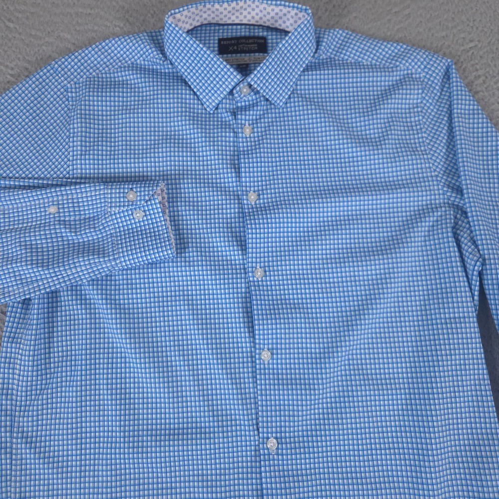 Report Collection Shirt Mens L 16 1/2 34-35 X4 Performance Micro Check Slim Fit